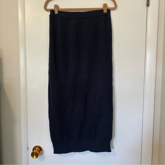 Free People Beach Hailee Waffle Knit Straight Skirt Womens Medium Navy - Picture 8 of 9